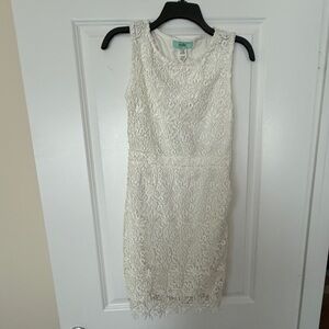 White formal mini lace cutouts floral dress